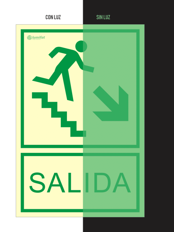 Señal Fotoluminiscente Salida Escalera Abajo Derecha